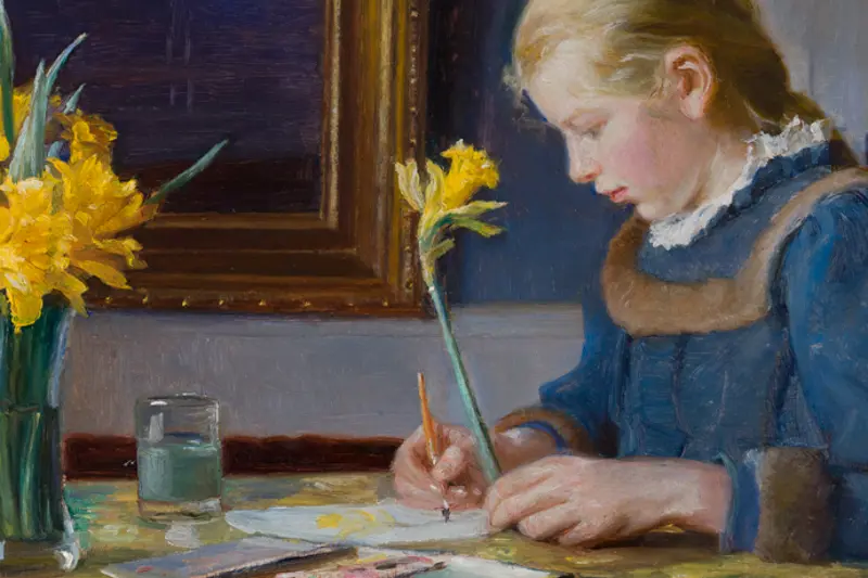 Girl drawing daffodil